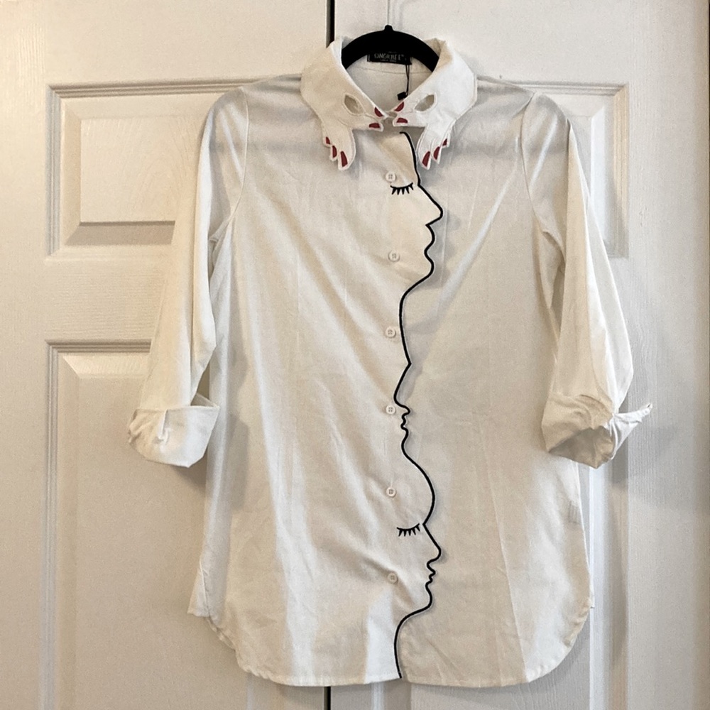 Incredibly Cool, Unique Button-down with Face and Hand Motif